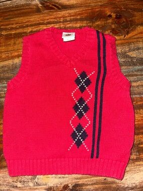Good Lad Red Knit V-Neck Sweater Vest with Navy Argyle. Excellent condition.